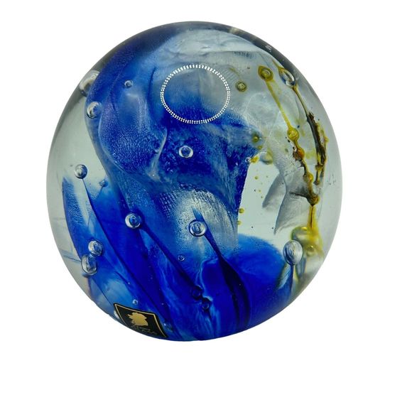 Kerry Glass Made in Ireland Paperweight 3 1/2'' Blue White Yellow Vintage - Picture 2 of 10
